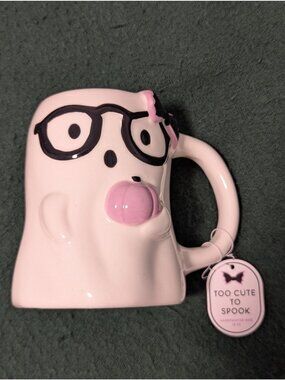Too Cute To Spook Ghost Mug By Èccolo Ltd 14 Oz Pink & White Ceramic Microwave &